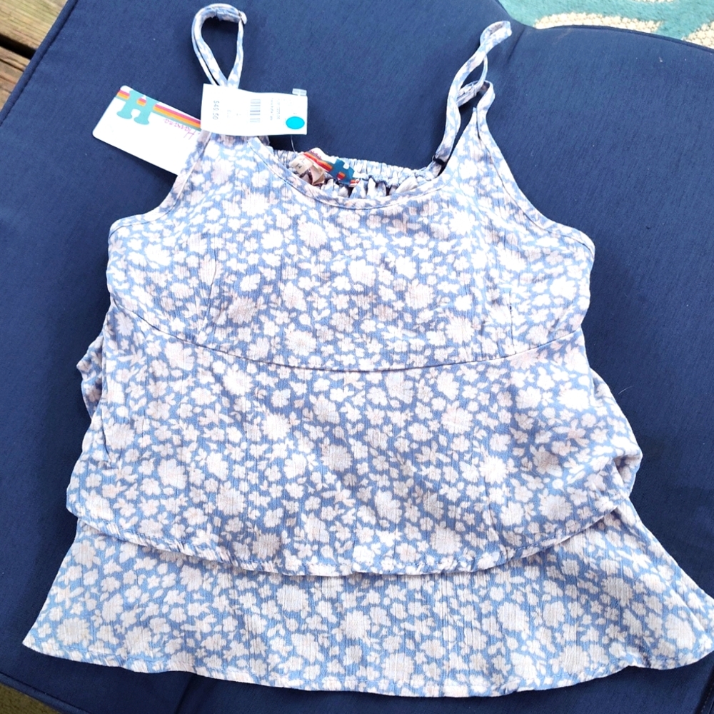NWT Vintage Havana Sz L 14 Girls floral print shirt straps ruffle tank